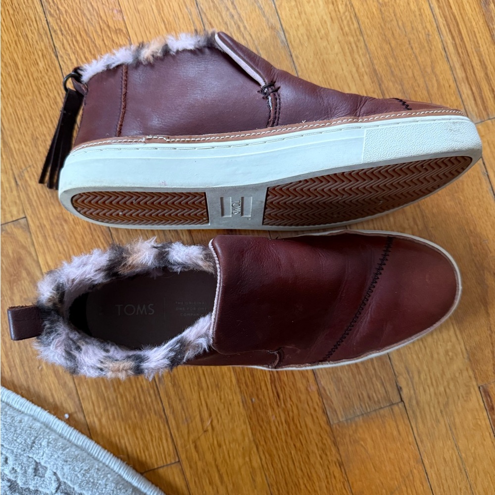 Toms Chocolate Brown Fur-Lined slip on Shoes